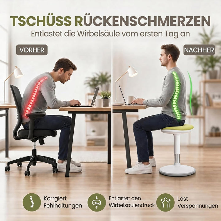 Stehhocker höhenverstellbar, 52-65cm Homeoffice Wackelhocker Grün Medium, Grün Medium