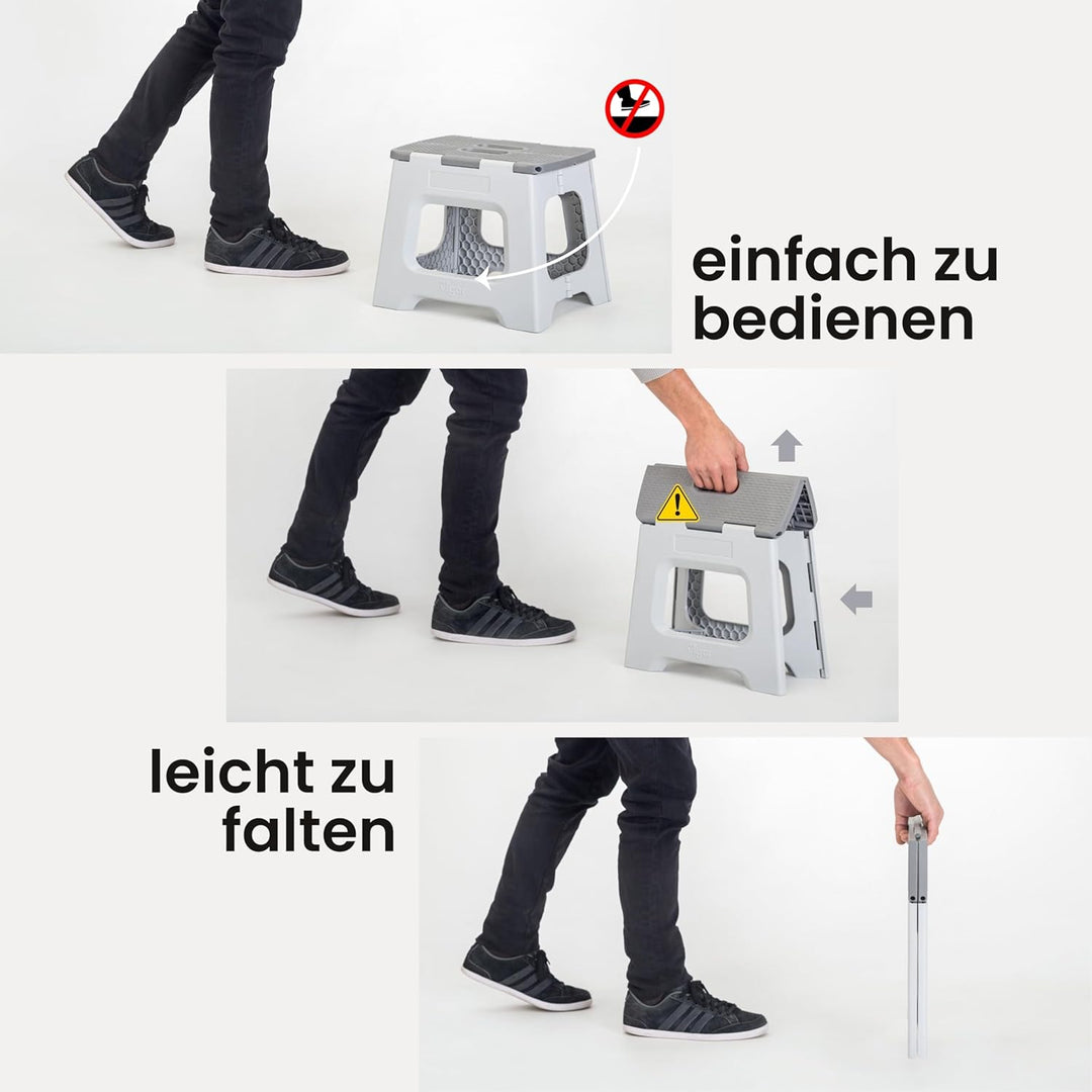 VIGAR Tritthocker Klappbar 32 cm mit Griffen, Polypropylen, Compact Grau Compact Grau 32 cm, Compact
