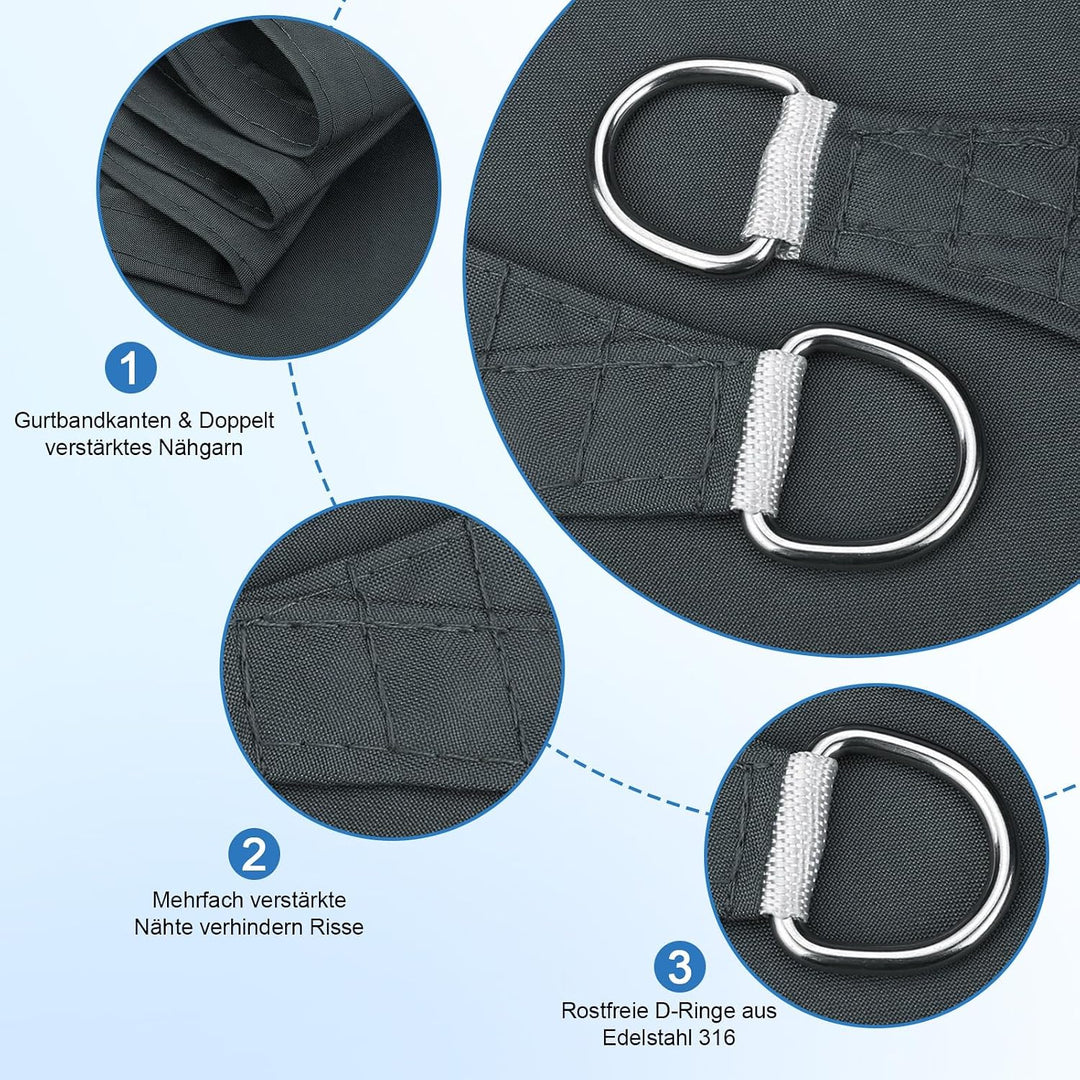 3x3m Sonnensegel Rechteckig Wasserdicht Sonnenschutz, Anthrazit Anthrazit 3x3m, Anthrazit 3x3m