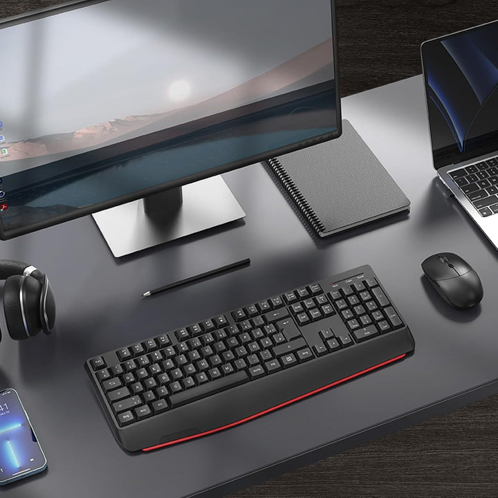 cimetech Tastatur Maus Set Kabellos, 2.4G Ergonomische Funktastatur mit Maus mit Handballenauflage u