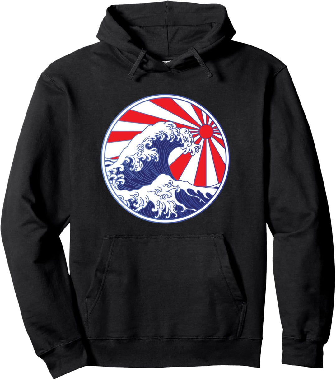 Japanisch Grosse Welle Kanagawa Sonne Kreis Modern Ästhetisch Pullover Hoodie