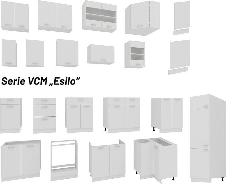 VCM Küchenschrank Breite 80 cm Holztür Hängeschrank Küche Küchenmöbel Esilo Weiss, Weiss