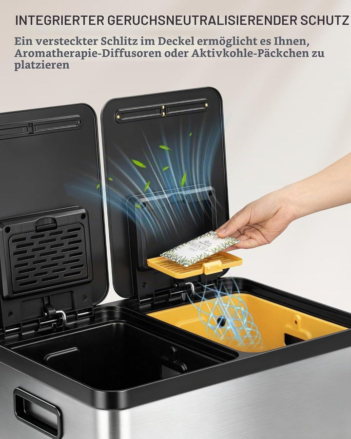 Hzuaneri Mülleimer Küche, 2 x 30 L+7 L, Mülltrennsystem 2 Fächer mit 7 L Komposteimer, Abfalleimer m
