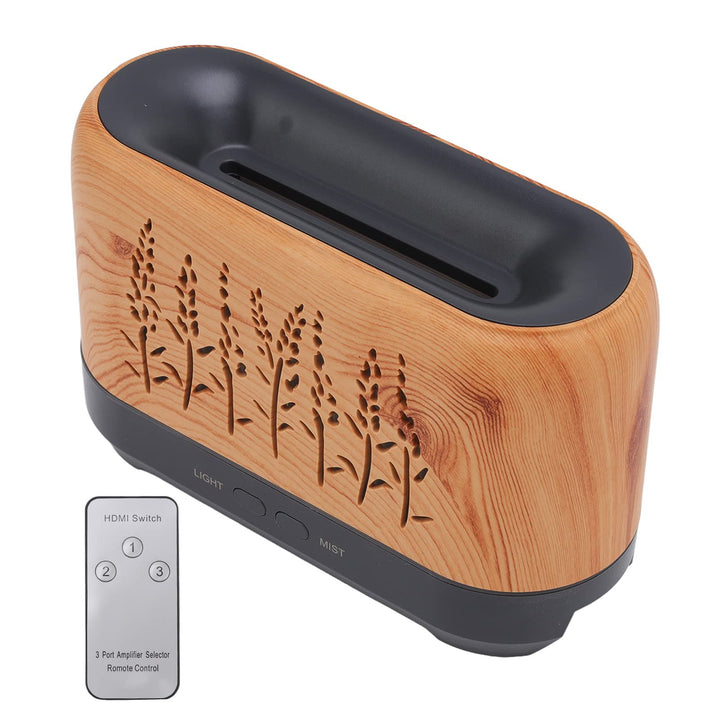 Flammen-Luftbefeuchter, Aromatherapie-Luftbefeuchter mit heller Holzmaserung, tragbar, automatische