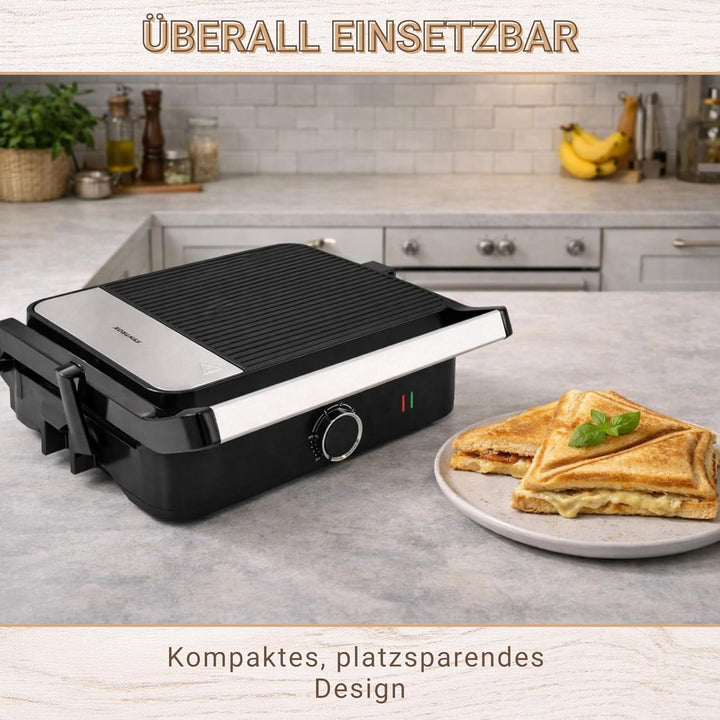 Syntrox Sandwichmaker Kombigerät Multifunktionsmaker mit Wechselplatten, Kontaktgrill Edelstahl, Mul
