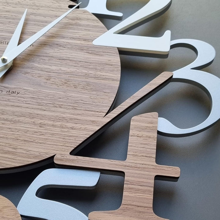 CalleaDesign Russell Wanduhr Weiss Canaletto-Walnuss Aluminium Elegantes Originelles Hochwertig 45 c