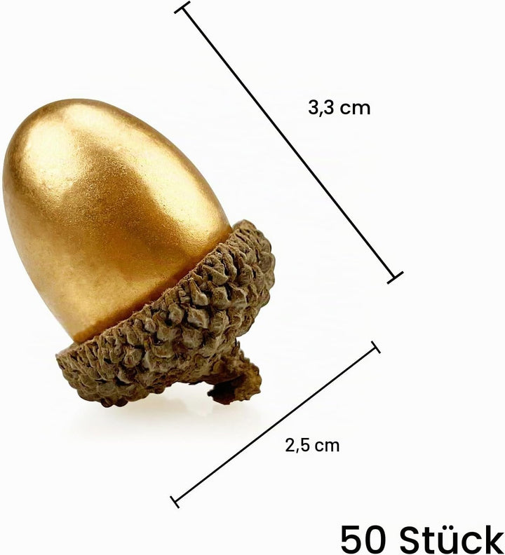 Lorigun 50 Stück Künstliche Eicheln Goldene Eichel mit natürlicher Eichelkappe Gefälschte Eichel für