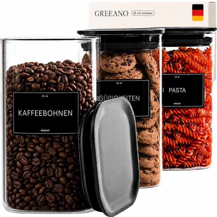 Vorratsgläser eckig mit Deckel 1300ml [3er Set] 3x 1300ml, 3x 1300ml