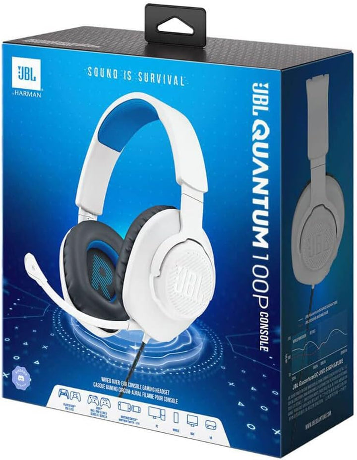 JBL Quantum 100P Konsole – Gaming-Headset für PlayStation, Weiss weiss / blau, weiss / blau