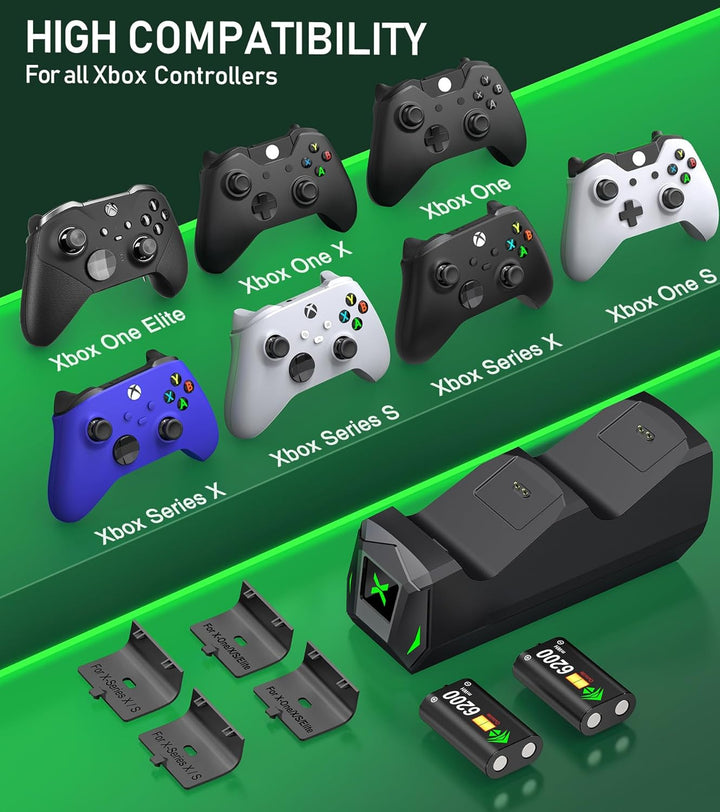Controller-Ladestation mit 2 x 2550 mAh wiederaufladbaren Akkus für Xbox One/Series X|S Controller,