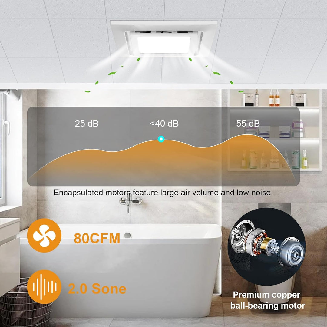 Abluftventilator für Badezimmer 300mm Badlüfter mit LED Licht, Montageöffnung 300mm 12IN, 130 CFM, u