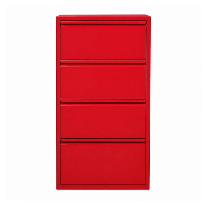 Schuhschrank Schmal, 4 Regale, Metall Schuhkipper mit Magnet-Klappen, Freistehend oder Wandmontage,