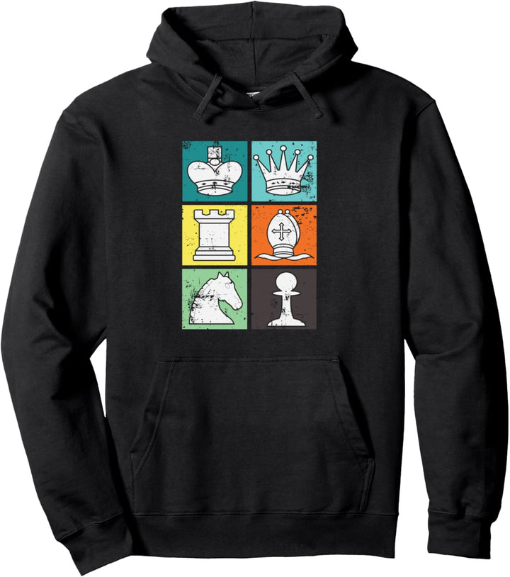 Retro Chess Pieces Competitive Chess Club Pullover Hoodie