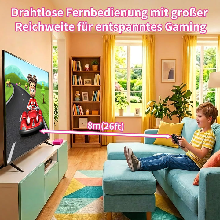 Kinder‑Spielkonsole mit über 90 integrierten Spielen, HDMI‑Plug‑&amp;‑Play, 2 kabellosen Gamepads Kinder