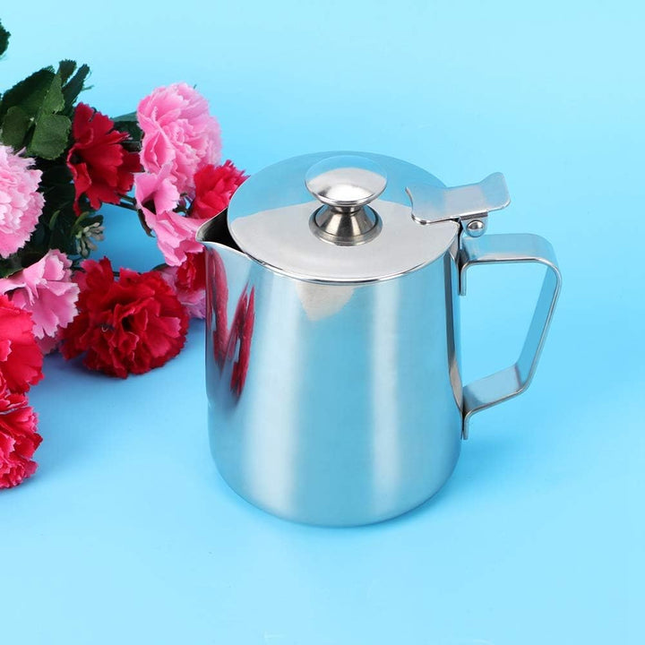 Hominas Milchkännchen, 350 Ml Milch Pitcher Milchkanne Edelstahl mit Deckel Milch Aufschäumen Tasse