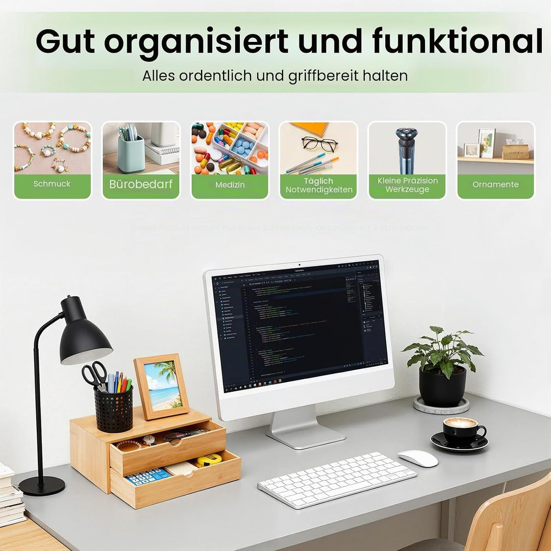 Schubladenbox,Schreibtisch Organizer Schubladen,Mini Kommode 2 Schubladen 33x19x16cm,für Büro Wohnzi