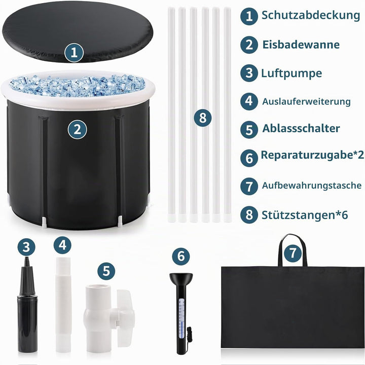 HEYOUTH Eisbad Tonne für Athleten mit Abdeckung,Eisbaden Tonne Faltbar,Aufblasbare Das Eisfass,80*75