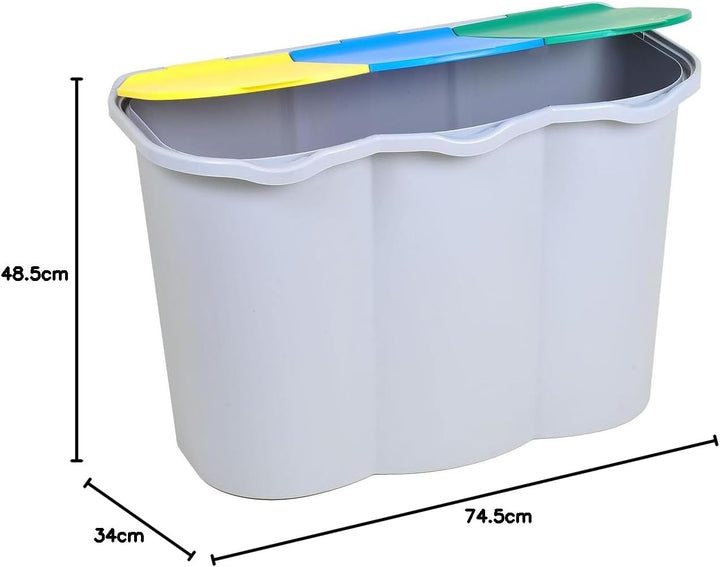 BELLI E FORTI S.R.L. Abfallbehälter für Mülltrennung, 3 Fächer, 80 Liter, Kunststoff, mehrfarbig, 3