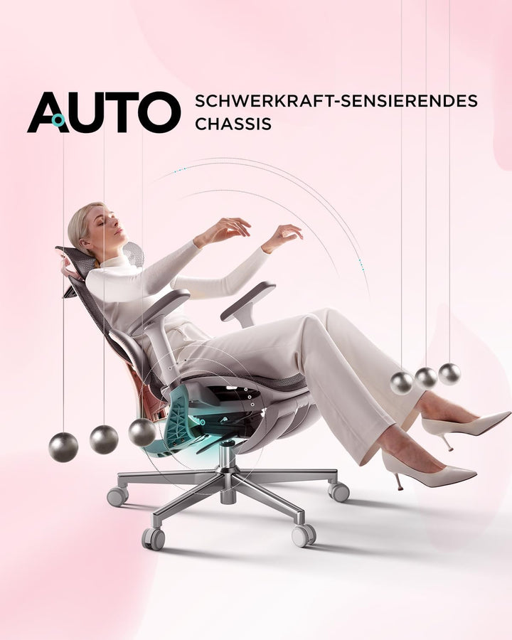Hbada E3 Pro Ergonomischer Bürostuhl mit 3-Zonen dynamischer Lendenwirbelstütze, 4D verstellbare Kop