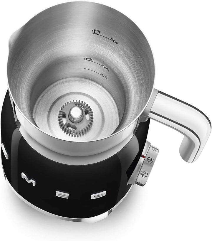Smeg MFF01BLEU Milchaufschäumer, 600, 18/10 Stahl, schwarz, Schwarz