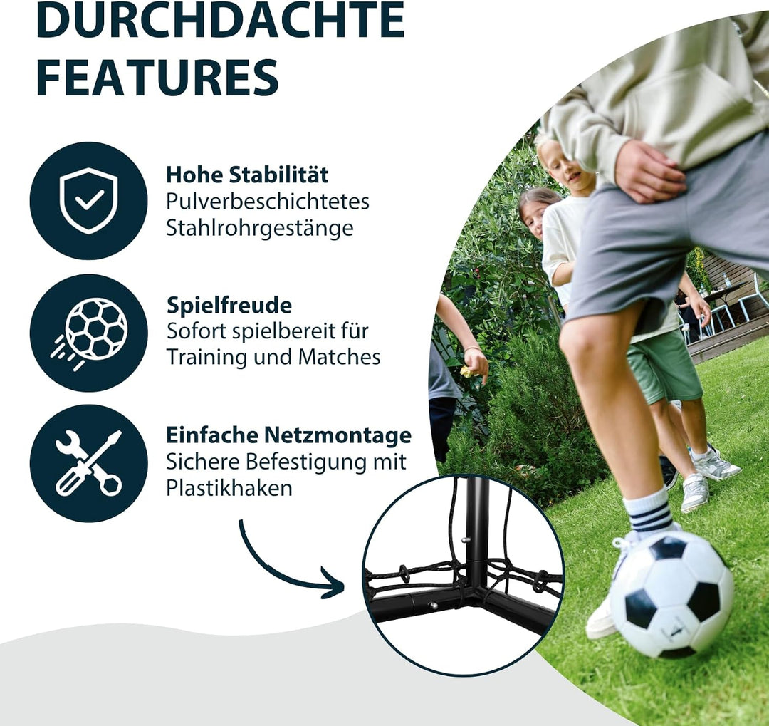 HUDORA Fussballtor TecTo – Outdoor-Tor mit klick-System für schnellen Aufbau – mit extra Netzfixieru