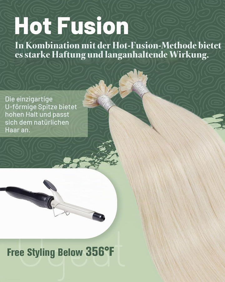 Ugeat 35cm Bondings Extensions Echthaar Nail Tip Weisse Blondine Farbe 60A Remi Pre Bonded Fusion Ha