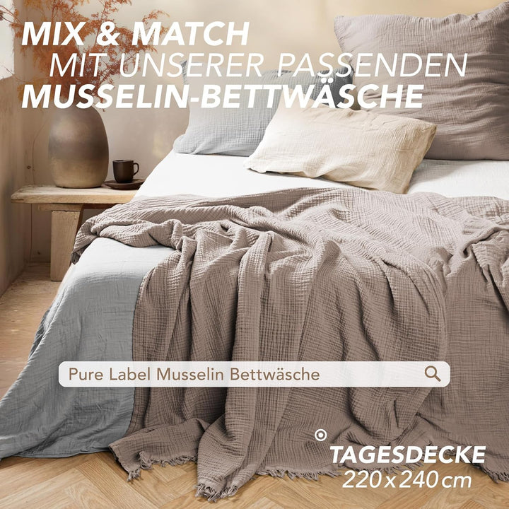 Pure Label 2er Set Musselin Decke 150x200 Taupe aus Baumwolle Taupe 2er Set 150x200 cm, Taupe 2er Se