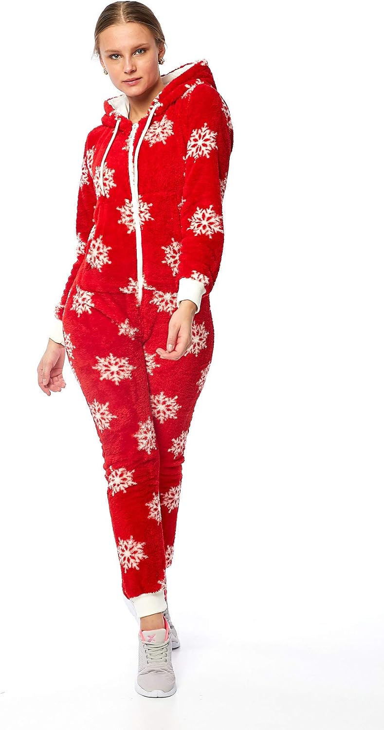 Crazy Age Teddyfleece Teddyfell mit Muster Jumpsuit flauschig und kuschelig One Piece Overall warm M