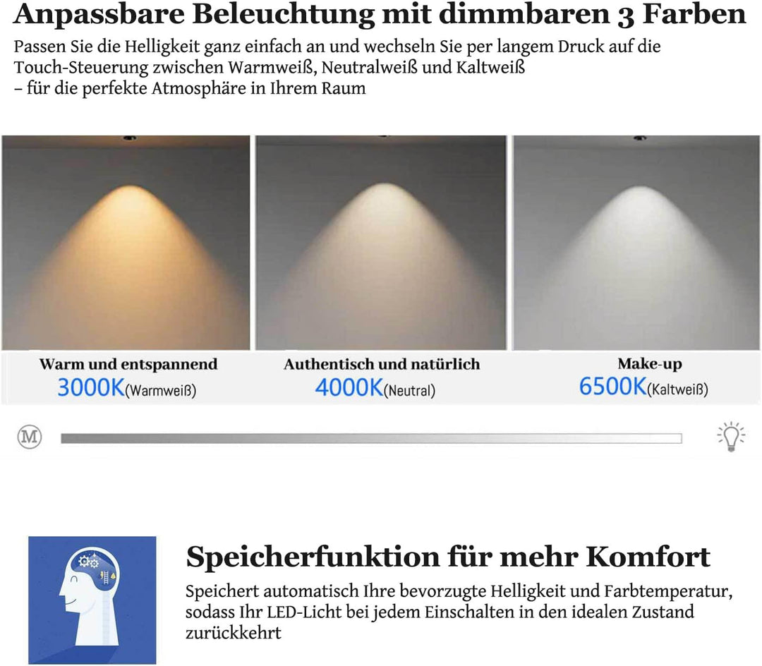 LED Spiegel Bad mit Bluetooth 50x70 cm – Badezimmerspiegel mit Beleuchtung, Dimmbar, Warmweiss &amp; Kal