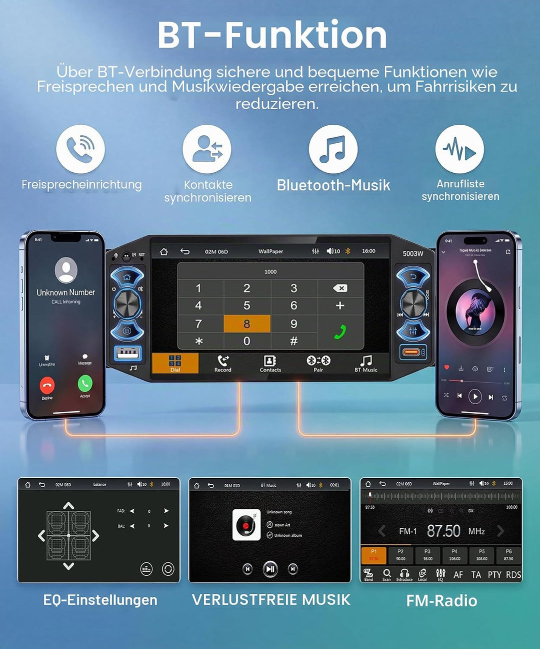Rimoody Autoradio 1 Din mit Wireless Carplay Android Auto Bluetooth 5.2 FM/AM/RDS, 5 Zoll IPS Touchs