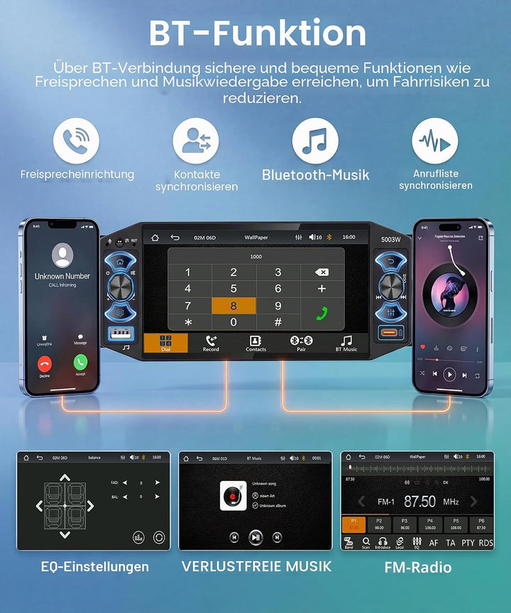 Rimoody Autoradio 1 Din mit Wireless Carplay Android Auto Bluetooth 5.2 FM/AM/RDS, 5 Zoll IPS Touchs