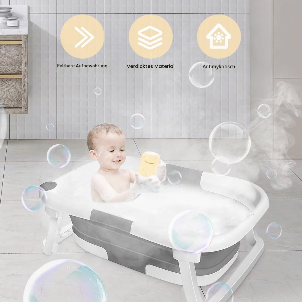 Faltbare, rutschfeste Babybadewanne, ideal für Neugeborene, Jungen und Mädchen – nur Badewanne (Grau