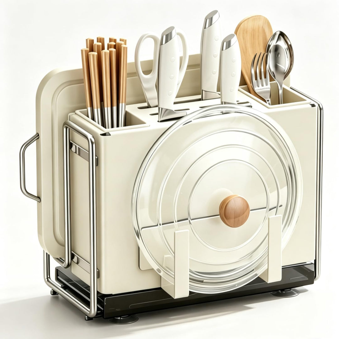 Multifunktionaler Organizer Küche,6-in-1 Küchenutensilien Organizer mit Topfdeckelhalter,Küche Organ