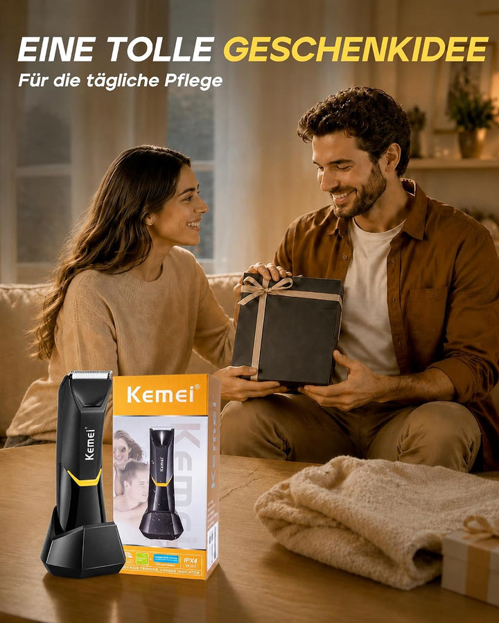KEMEI 3208 Körperhaartrimmer Herren, Keramikklinge, 5000 U/min, Schwarz