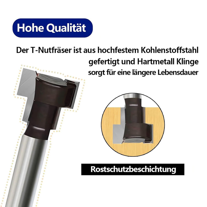 6-tlg. T-Nutfräser-Set 8mm Schaft – Hartmetall T Nut-Fräser Oberfräse, T-Track Schlitz, für Holz, Ho