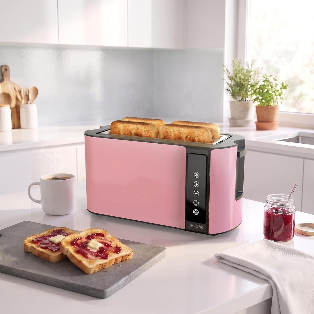Arendo - Edelstahl Toaster Langschlitz 4 Scheiben - Touchscreen – Doppelwandgehäuse – 1500 W – Integ