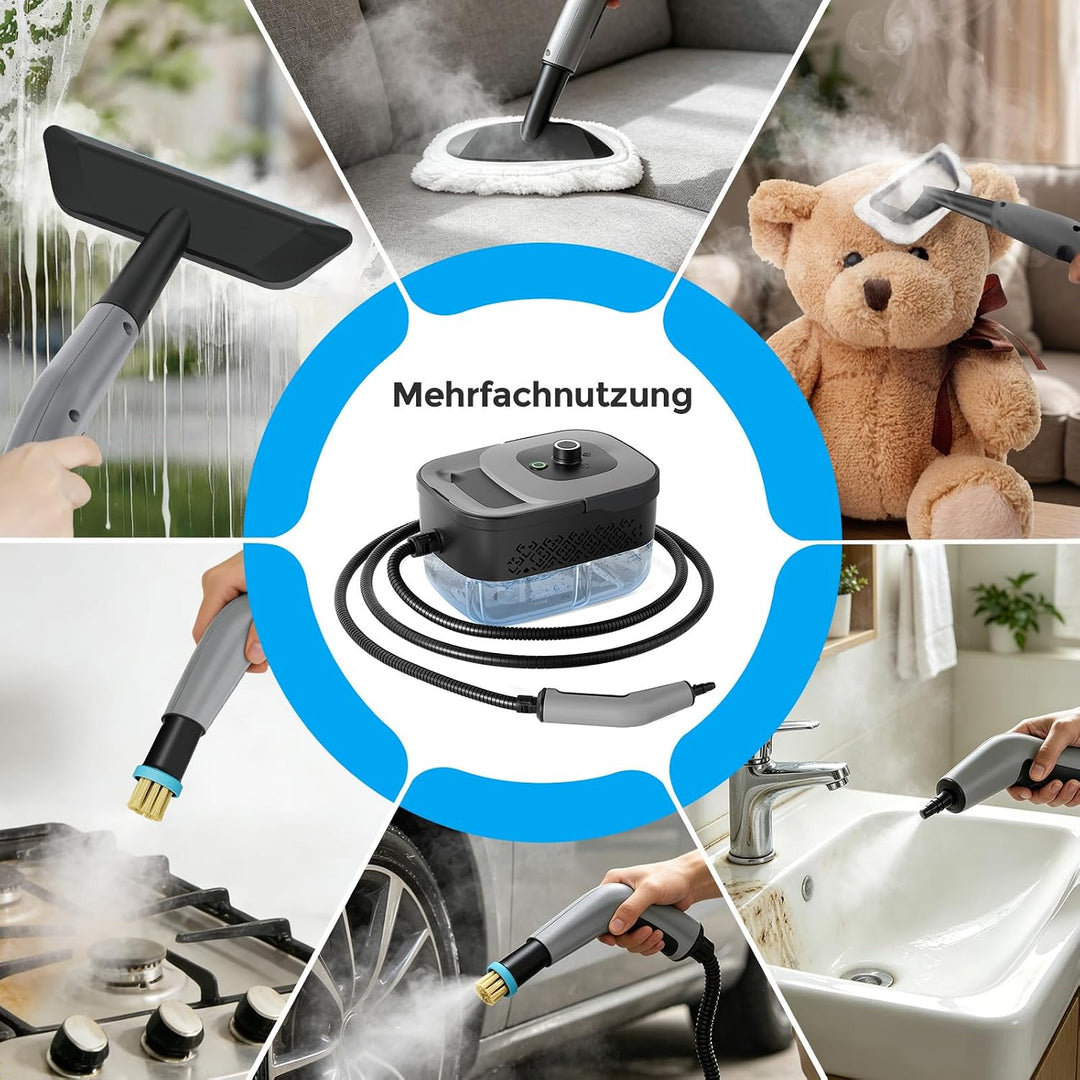 Dampfreiniger Handgerät, Tragbarer Dampfreiniger 1800W, 1.6L Wassertank Kohlefarben, Kohlefarben