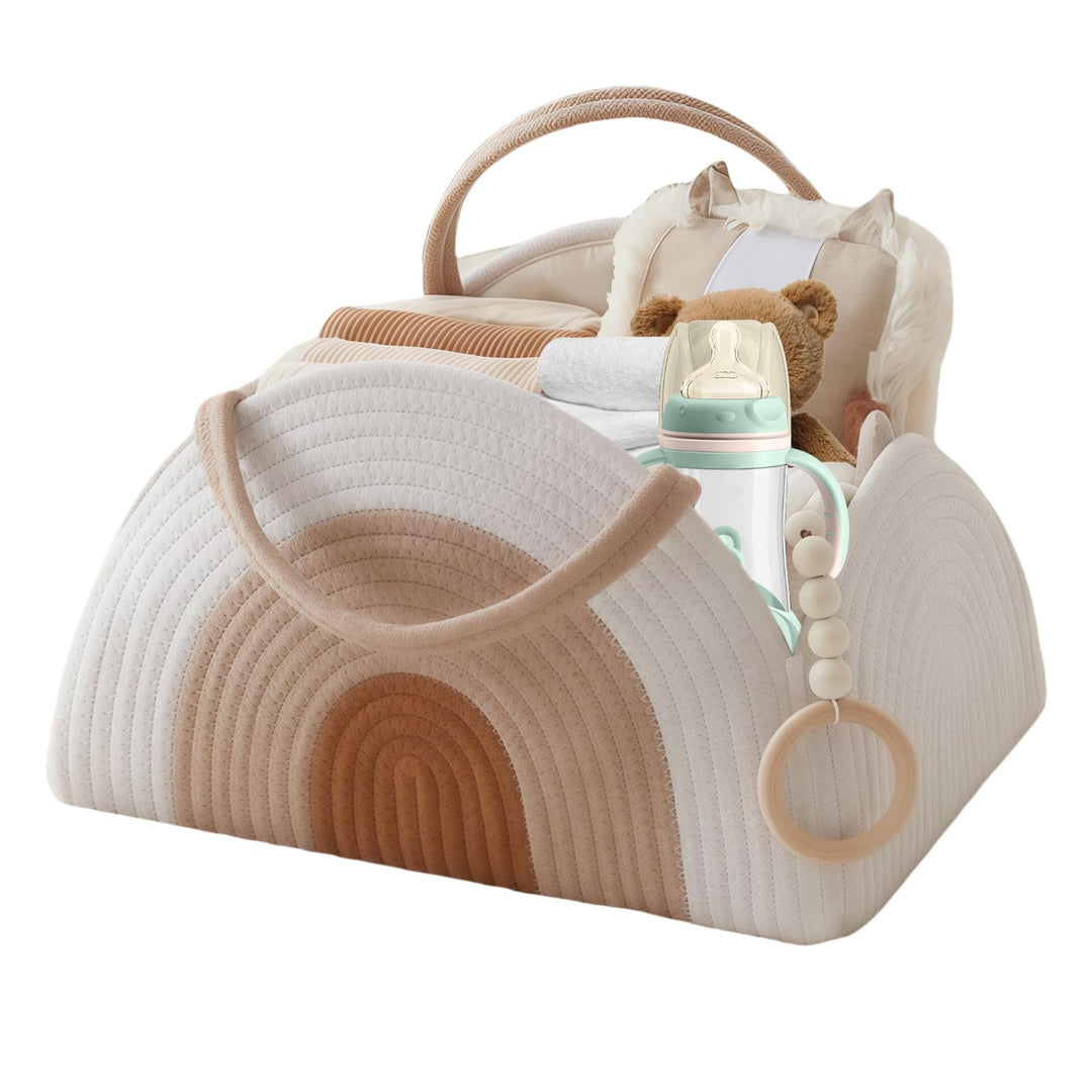 WIYETY Baby Wickeltisch Organizer Korb: Baumwollgewebt Wickel Organizer mit Griffen, Handlicher Wick