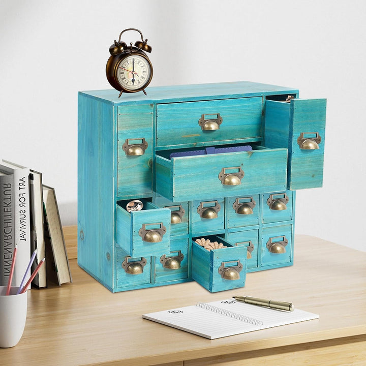 Schubladenbox Holz, Desktop Schreibtisch Organizer Schubladen Organizer mit 14 Schubladen, Aufbewahr