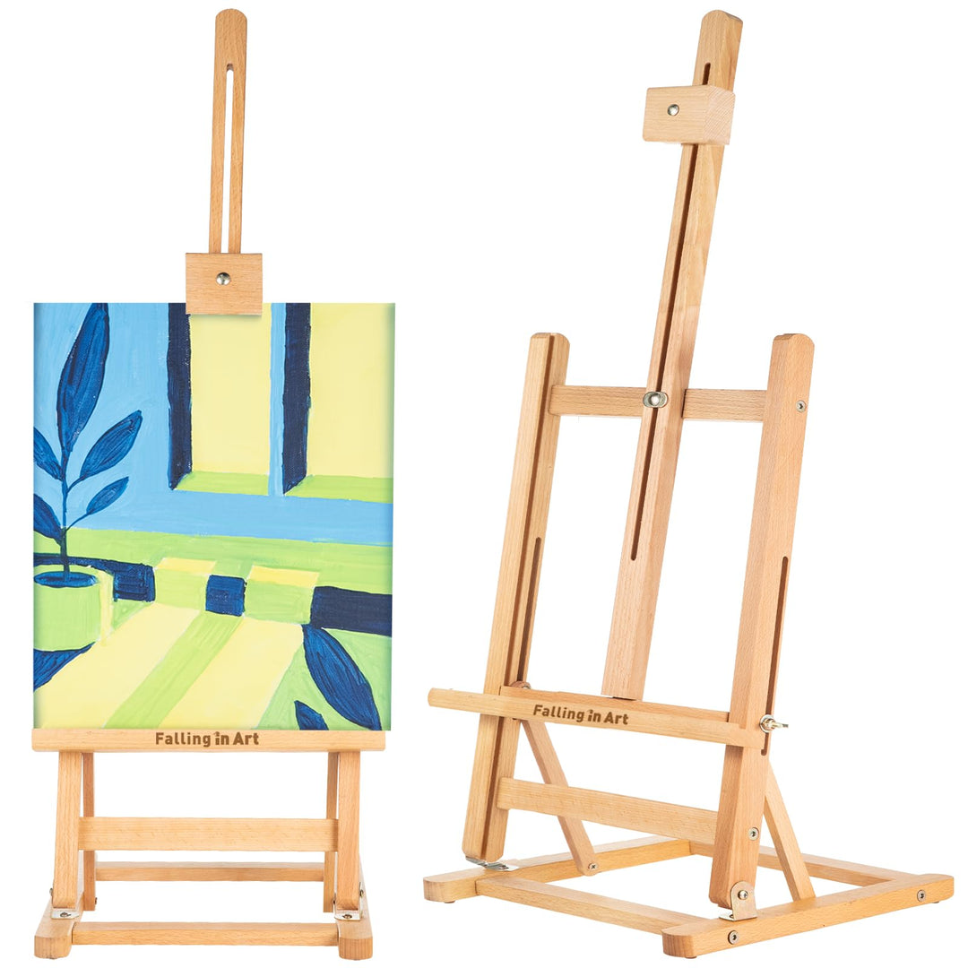 COOZEE Grundlegende H-Frame-Tabletop-Staffelei, Einstellbare Buchenwood -Desktop -Staffelei, tragbar
