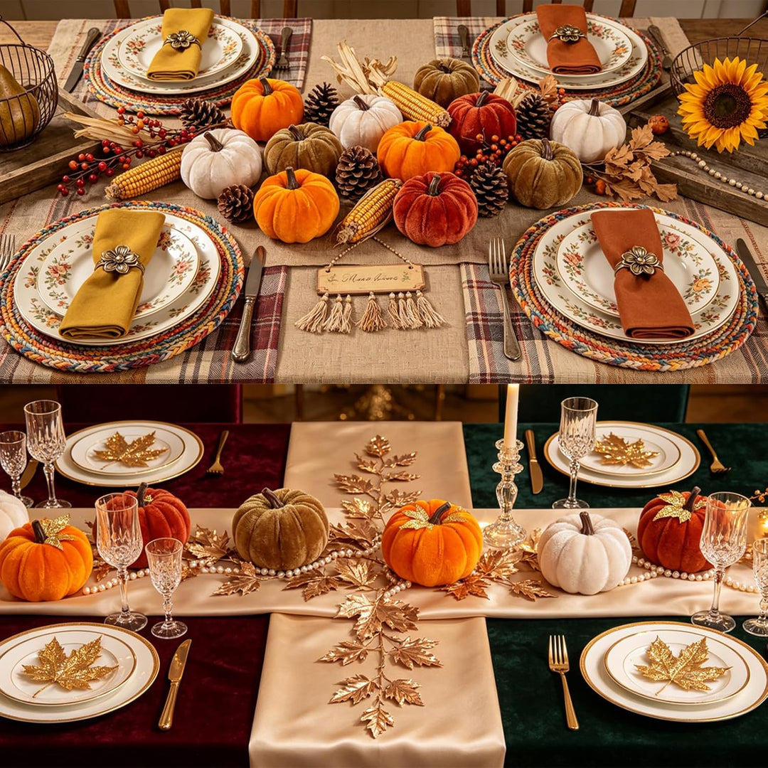 12 Set Herbstdeko, Samt Kürbisse Deko, Mini Tischdeko
