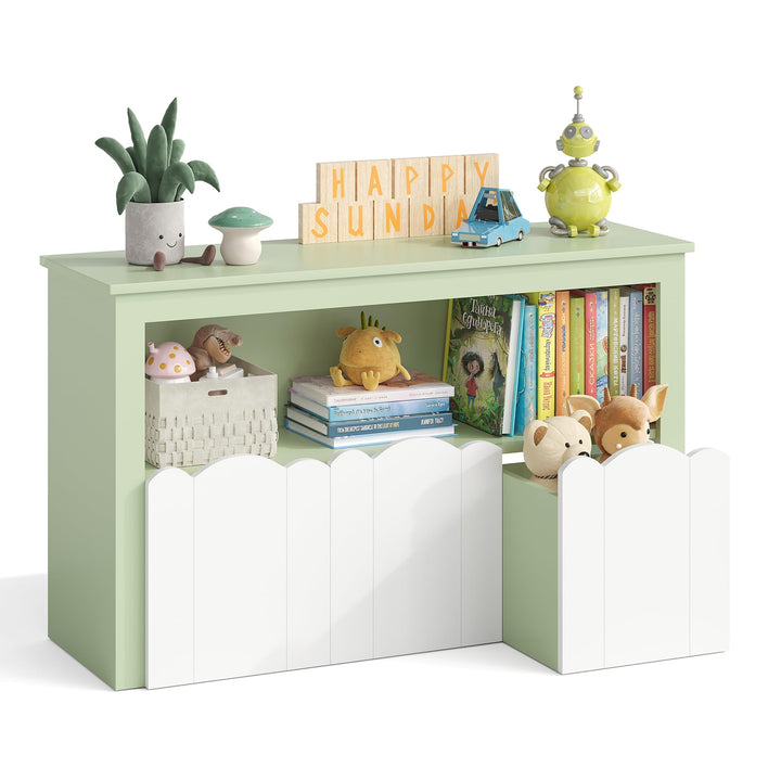 YOUDENOVA Kinderregal, Kinderzimmer Möbel mit 3 Boxen, Spielzeug Aufbewahrung auf Rollen, 102,2x33x6