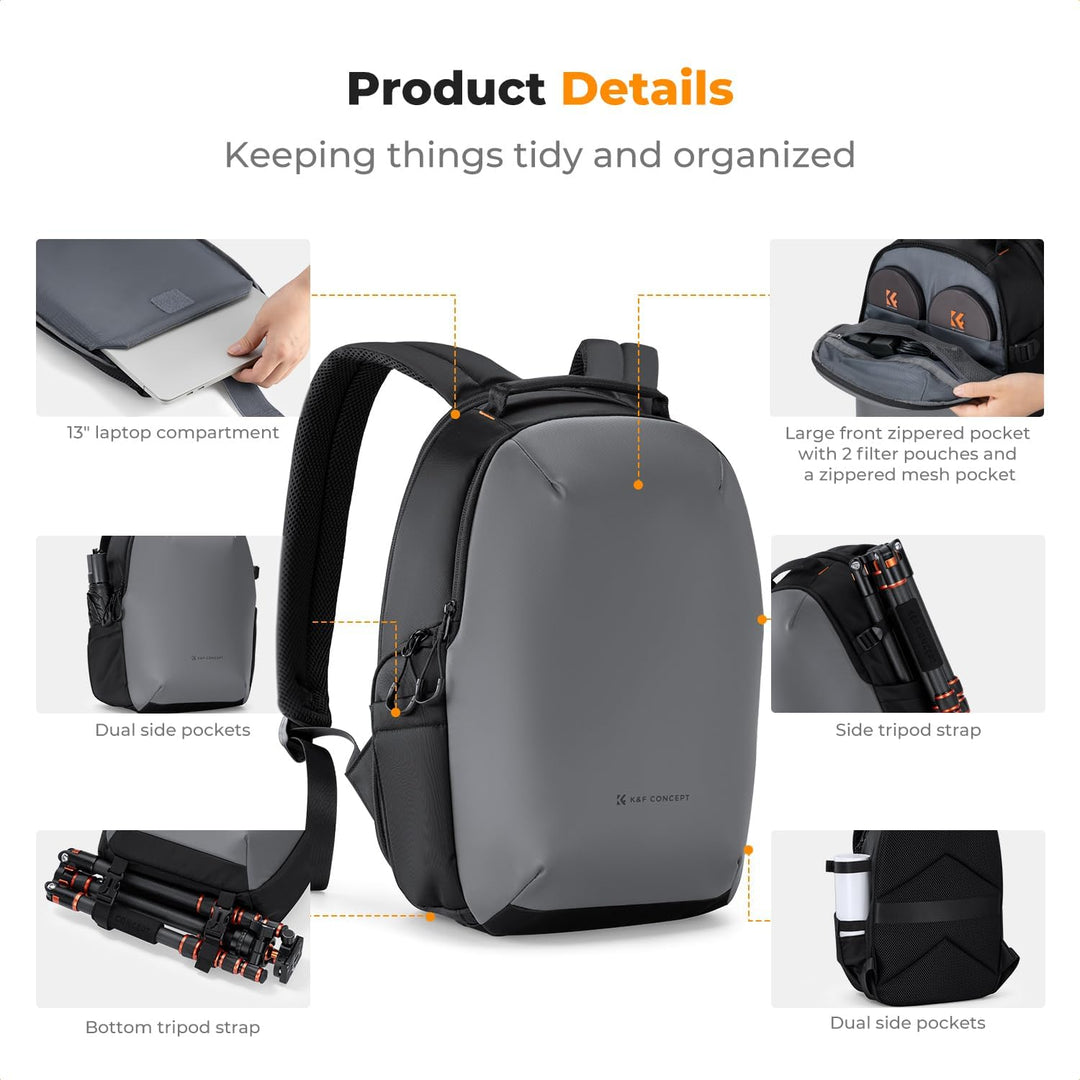 K&amp;F CONCEPT Kamerarucksack, 16L grosser Fotorucksack Grau M, Grau M