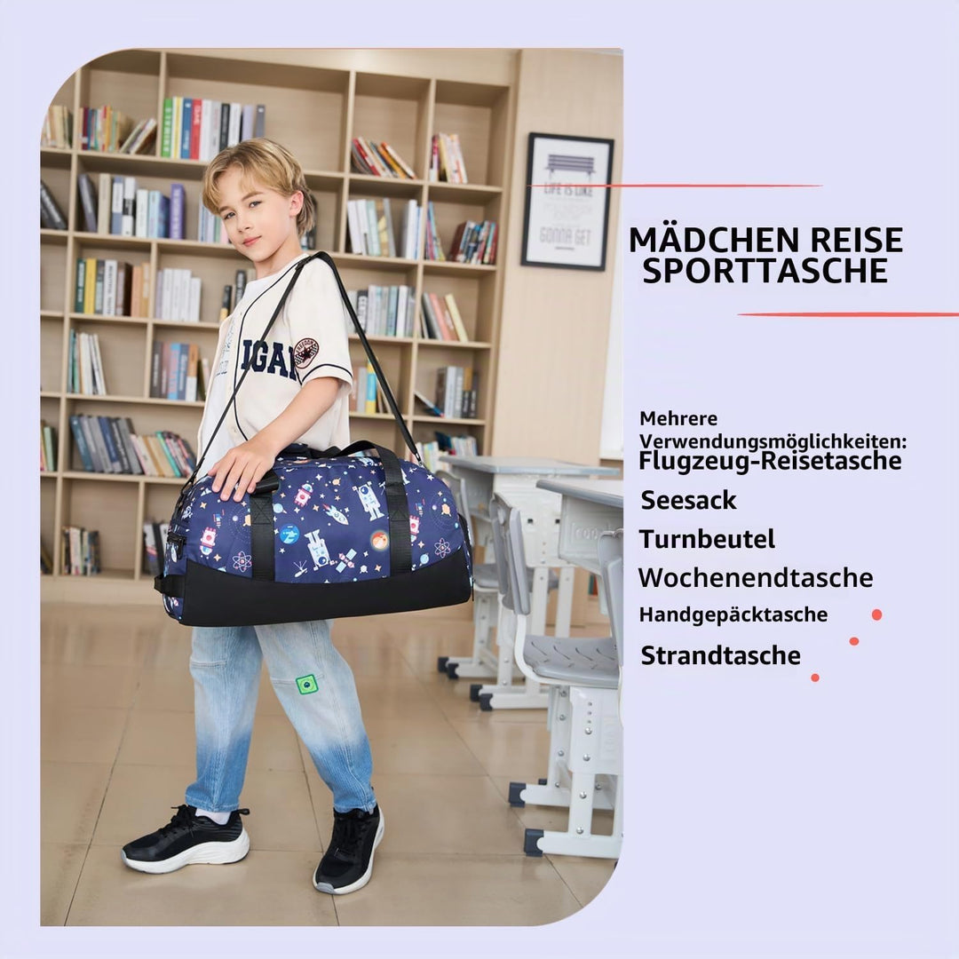 Lmwzh Kinder Sporttasche Reisetasche mitSchuhfach Turnbeutel wasserdichte Schwimmtasche(Weltraum), W