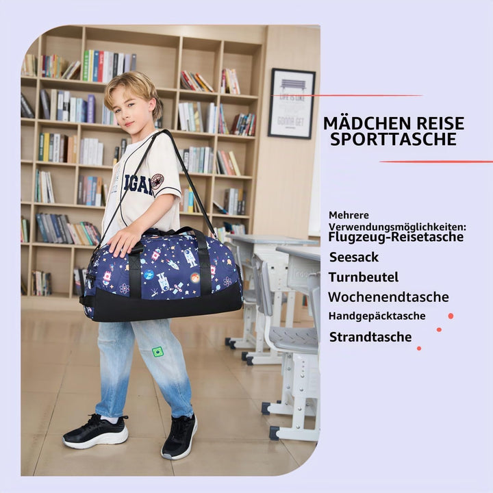 Lmwzh Kinder Sporttasche Reisetasche mitSchuhfach Turnbeutel wasserdichte Schwimmtasche(Weltraum), W