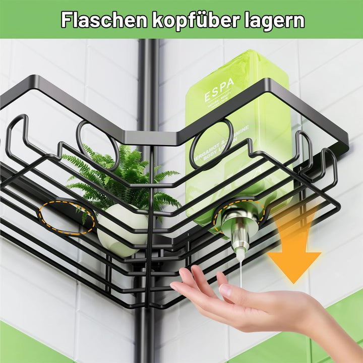 Teleskop Duschablage ohne Bohren, Duschregal Badezimmer Organizer, 4-Stufiges Teleskopregal Bad Eckr