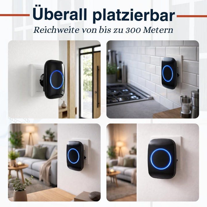 Grundig Drahtlose Türklingel Set - Funkklingel mit 300m Reichweite - LED-Anzeige und 60 Töne - Steck