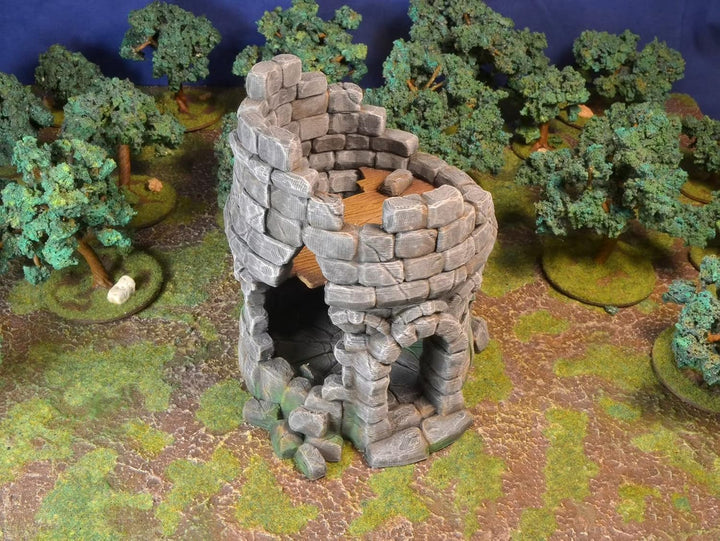 Miniatur-Ruinierter Turm, Geländelandschaft für Tischkriegsspiel, 28 mm Massstab, 3D Vikings