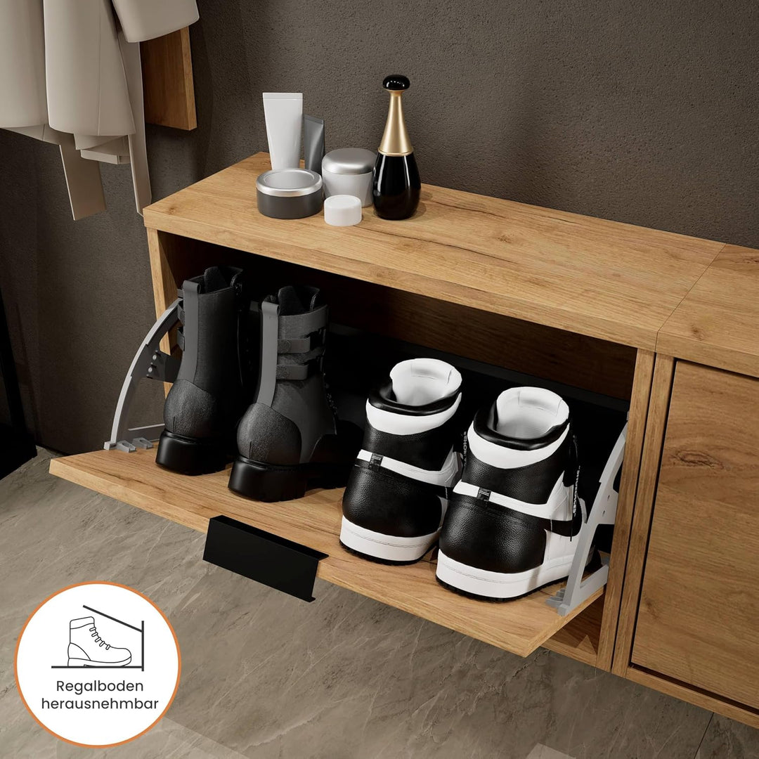 Planetmöbel 2 x Schuhschrank schmal mit 1 Klappe platzsparender Gold Eiche 2x 1 Klappe, Gold Eiche 2