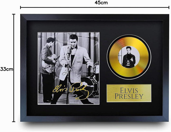 HWC Trading A3 FR Elvis Presley Geschenke Autogramme Bild mit einem Gold-Disk-Image-Druck für Music